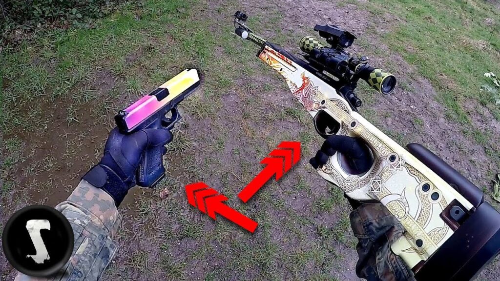 Guy Using $1250 REAL CS:GO AWP Dragon Lore and Glock Fade in Airsoft War